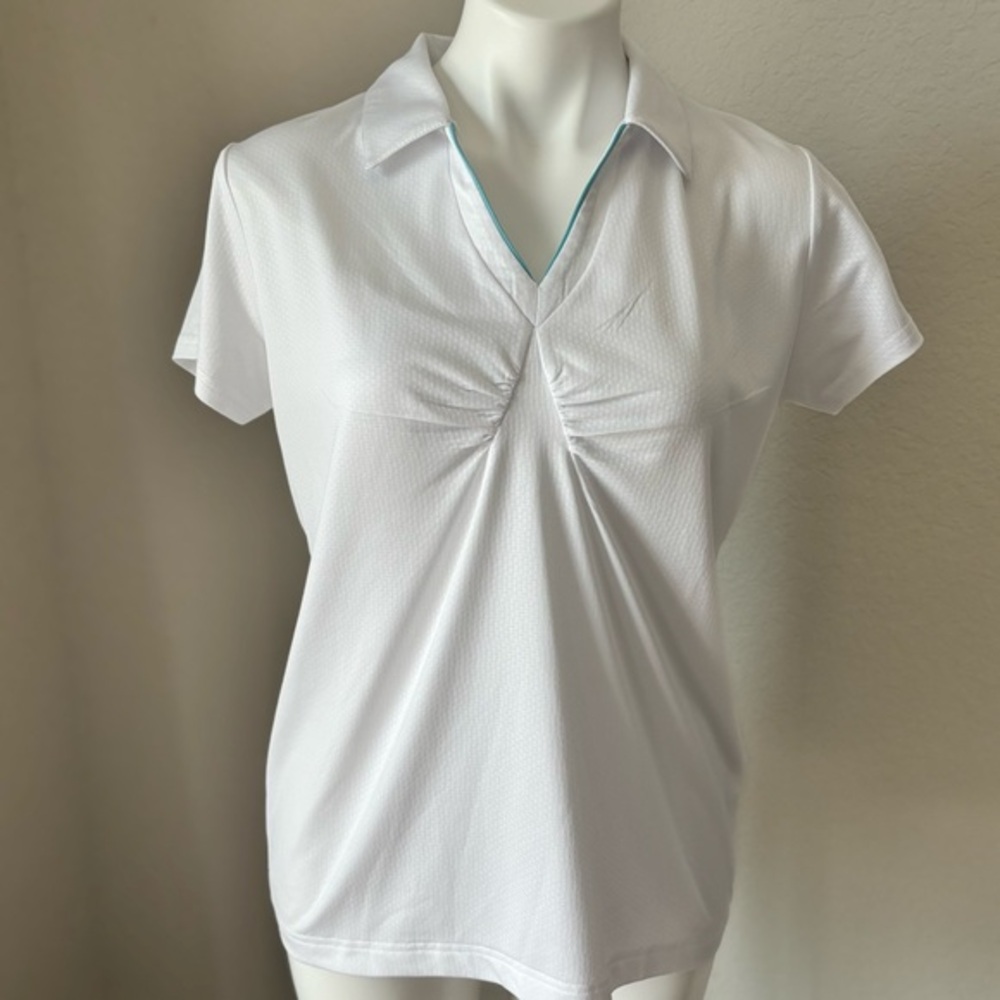 Sport Haley V Neck White Short Sleeve Lightweight Golf Polo Shirt Women Large